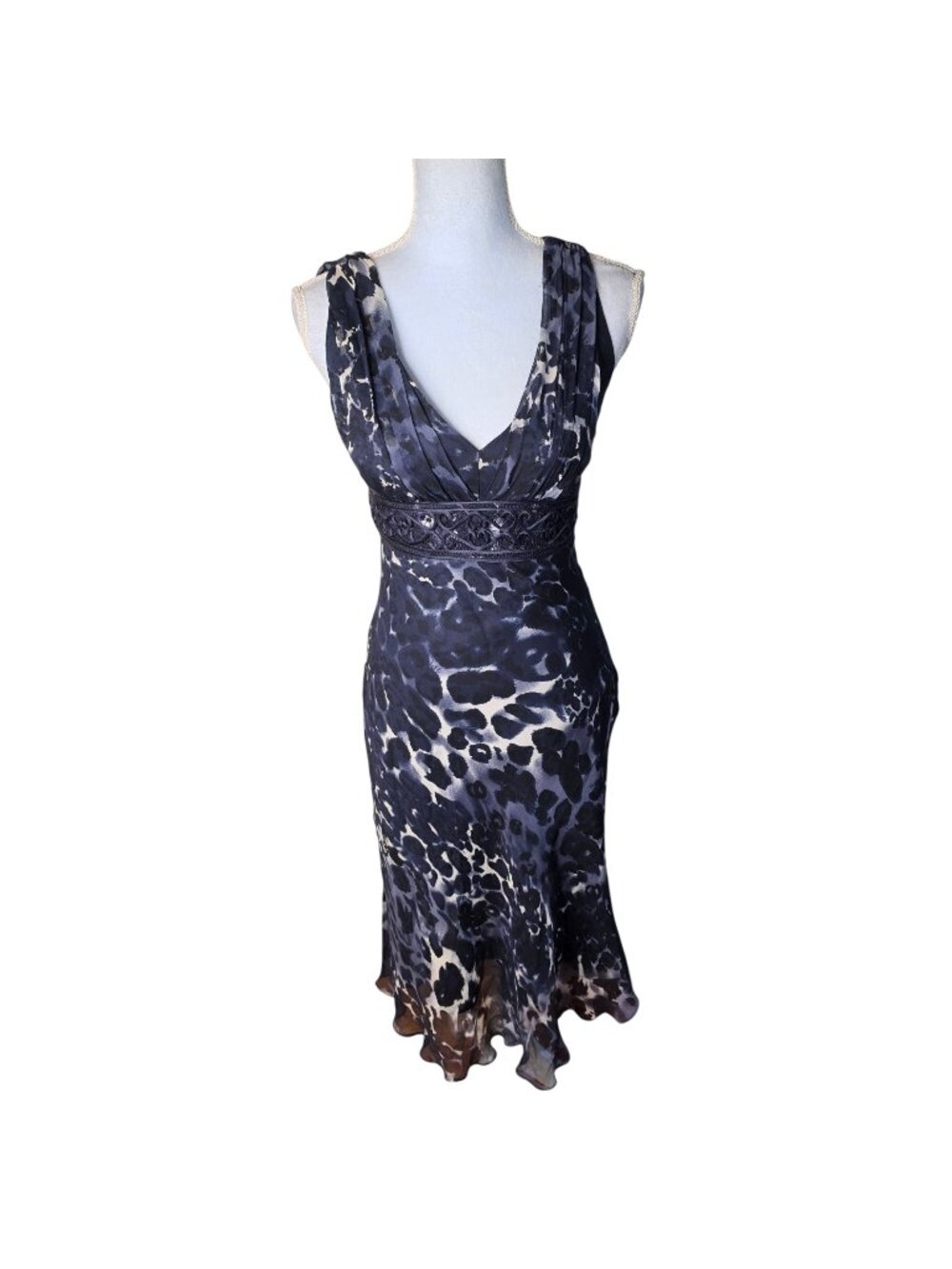 Kay Unger New York Navy Silk Lace Fit Flare Cocktail Dress Fluted Hem Sz 2